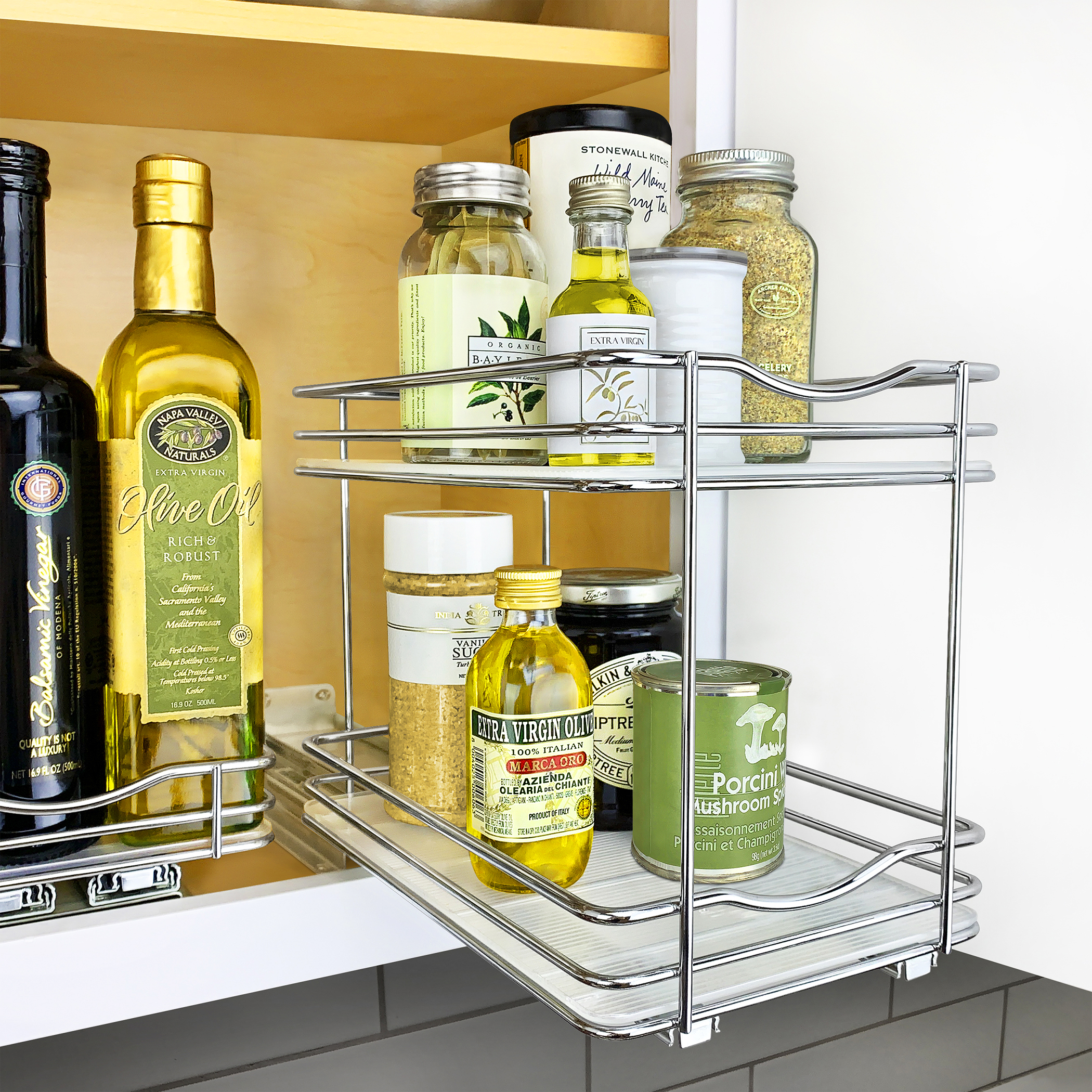 FDWYTY Spice Rack Organizer, Pull & Rotate Cabinet Shelf with 2  Double-Decker Shelves | Non-Skid Base, Organization and Storage for  Seasoning Jars
